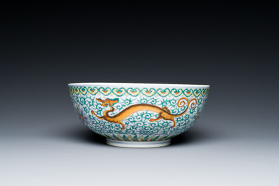 A Chinese doucai 'dragons' bowl, Jiaqing mark, 19th C.