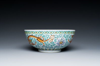 A Chinese doucai 'dragons' bowl, Jiaqing mark, 19th C.