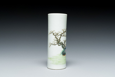 A fine Chinese famille rose brush pot, 'bitong', Qianlong mark, Republic