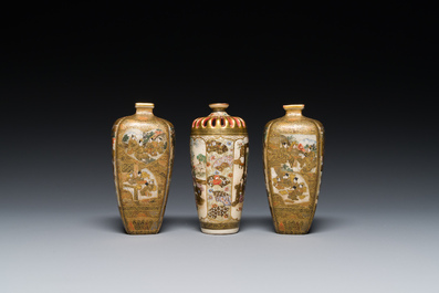 Drie Japanse Satsuma vazen, Meiji, 19e eeuw