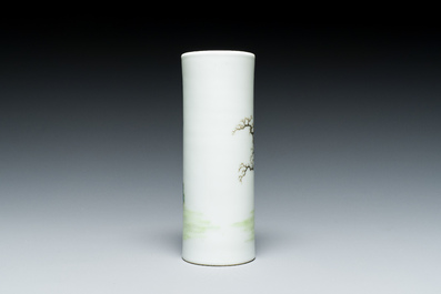 A fine Chinese famille rose brush pot, 'bitong', Qianlong mark, Republic