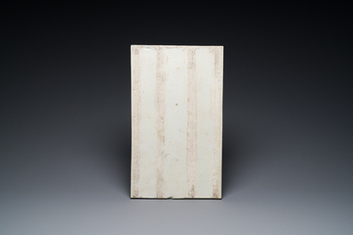 A Chinese rectangular famille rose tray with figures in a mountainous landscape, 19th C.