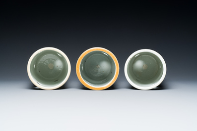 Three Chinese reticulated famille rose hat stands, 19th C
