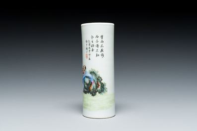A fine Chinese famille rose brush pot, 'bitong', Qianlong mark, Republic
