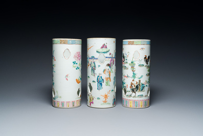 Three Chinese reticulated famille rose hat stands, 19th C