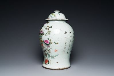 Een Chinese qianjiang cai dekselvaas en een kom, 19/20e eeuw