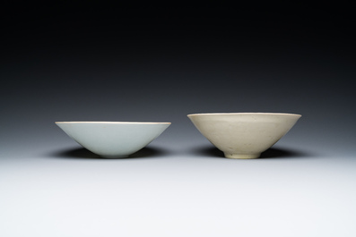 A Chinese qingbai-glazed 'phoenixes' bowl and a cream-glazed 'fish' bowl, probably Song
