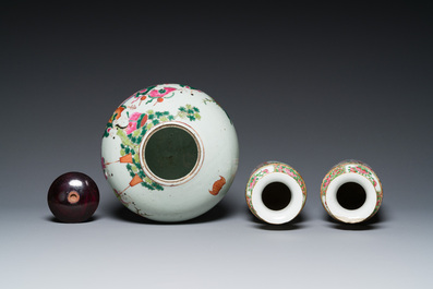 Six Chinese blue, white, famille rose and famille verte vases, 19/20th C.