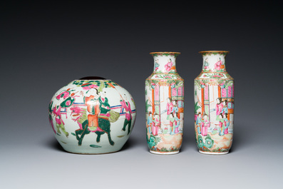 Six Chinese blue, white, famille rose and famille verte vases, 19/20th C.