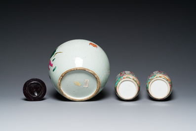 Six Chinese blue, white, famille rose and famille verte vases, 19/20th C.