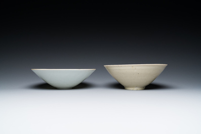A Chinese qingbai-glazed 'phoenixes' bowl and a cream-glazed 'fish' bowl, probably Song
