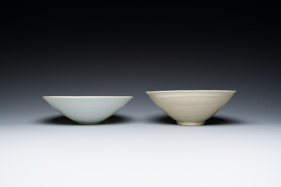 A Chinese qingbai-glazed 'phoenixes' bowl and a cream-glazed 'fish' bowl, probably Song