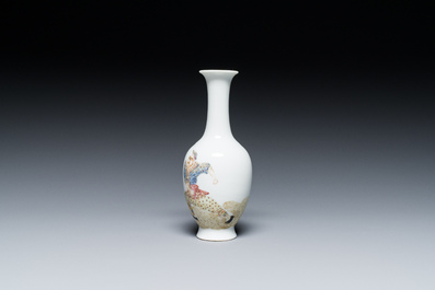 A Chinese famille rose vase with a man next to a leopard, Qianlong mark, Republic