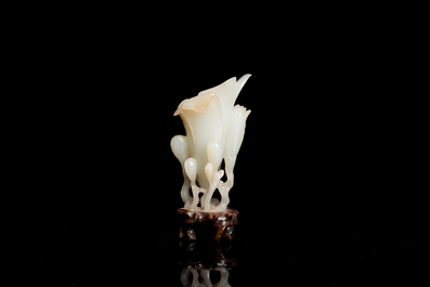 A Chinese white jade 'magnolia' carving, Qing