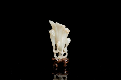 A Chinese white jade 'magnolia' carving, Qing