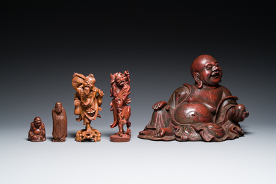 Cinq sculptures en bois, Chine et Japon, 19/20&egrave;me