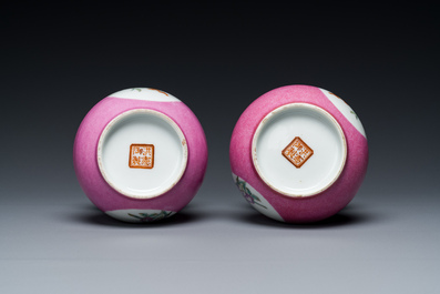 Paire de crachoirs en porcelaine de Chine famille rose, 'zhadou', marque de Hongxian, R&eacute;publique
