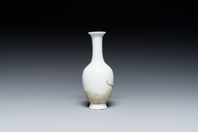 A Chinese famille rose vase with a man next to a leopard, Qianlong mark, Republic