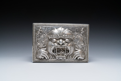 A Thai silver jewelry case in its original box inscribed 'School for Arts &amp; Crafts, Bangkok, Siam', early 20th C.