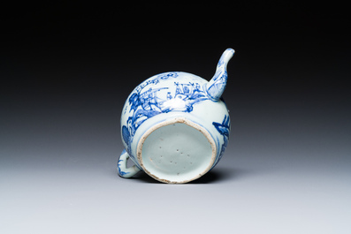 A Chinese blue and white teapot with a mountainous landscape, Transitional period