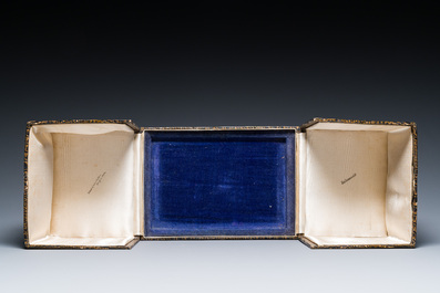 A Thai silver jewelry case in its original box inscribed 'School for Arts &amp; Crafts, Bangkok, Siam', early 20th C.
