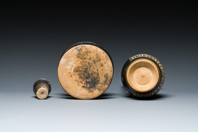 A polychrome Greek pottery 'oinochoe' ewer, an 'epichysis' ewer and a small vase, 5th/3rd C. b.C.