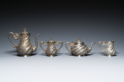 A Chinese four-piece silver tea set, Jiu Jiang Qing He Huan 九江 慶和 煥 mark, 19th C.