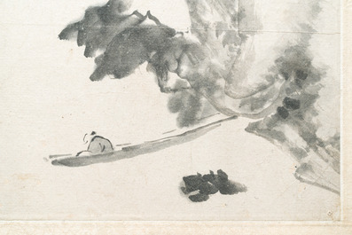 Zhang Duanliang 張端亮 (1645-1742): 'Paysage avec calligraphie', encre sur papier