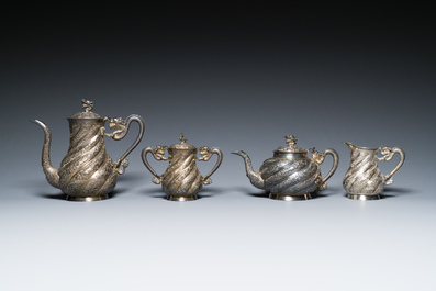 A Chinese four-piece silver tea set, Jiu Jiang Qing He Huan 九江 慶和 煥 mark, 19th C.