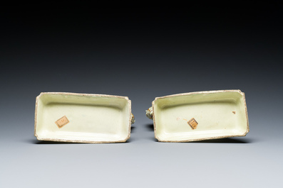 A pair of polychrome Dutch Delft standing horses, 18th C.