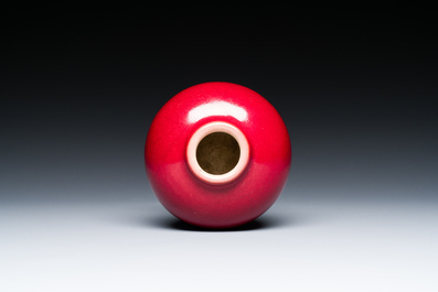 A small Chinese red-glazed globular vase, Qing