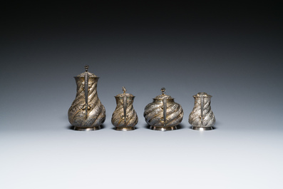 A Chinese four-piece silver tea set, Jiu Jiang Qing He Huan 九江 慶和 煥 mark, 19th C.