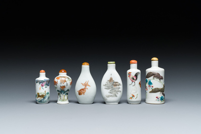 Six Chinese famille rose and iron-red snuff bottles, 18/19th C.