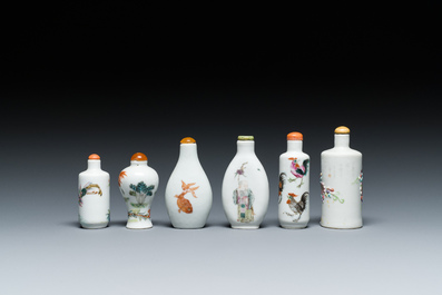 Six Chinese famille rose and iron-red snuff bottles, 18/19th C.