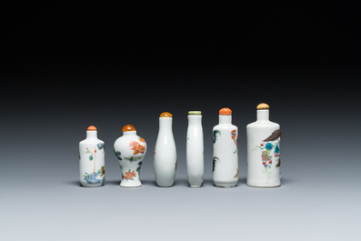 Six Chinese famille rose and iron-red snuff bottles, 18/19th C.