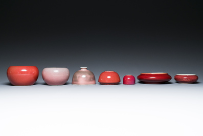 Seven Chinese copper-red- and flamb&eacute;-glazed water pots and brush washers, 19/20th C.