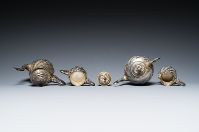 A Chinese four-piece silver tea set, Jiu Jiang Qing He Huan 九江 慶和 煥 mark, 19th C.