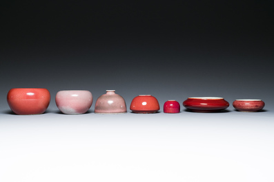 Seven Chinese copper-red- and flamb&eacute;-glazed water pots and brush washers, 19/20th C.