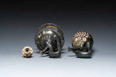 A polychrome Greek pottery 'oinochoe' ewer, an 'epichysis' ewer and a small vase, 5th/3rd C. b.C.