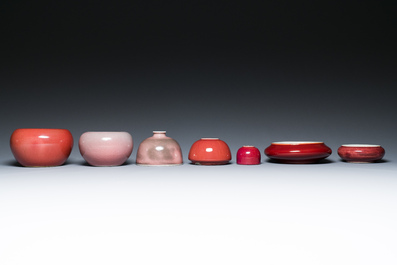 Seven Chinese copper-red- and flamb&eacute;-glazed water pots and brush washers, 19/20th C.