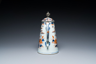 A Chinese silver-mounted Imari-style 'lighthouse' coffee pot and cover, Qianlong