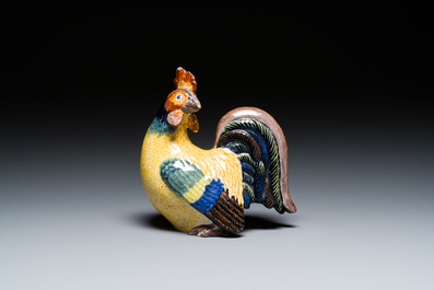 A polychrome Dutch Delft rooster, early 19th C.