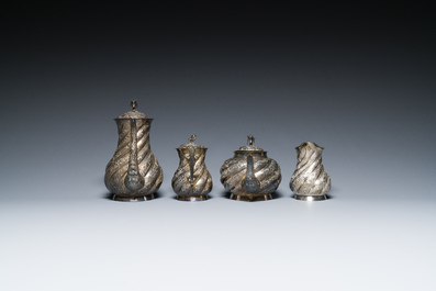 A Chinese four-piece silver tea set, Jiu Jiang Qing He Huan 九江 慶和 煥 mark, 19th C.