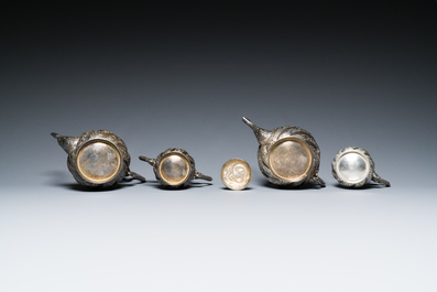 A Chinese four-piece silver tea set, Jiu Jiang Qing He Huan 九江 慶和 煥 mark, 19th C.