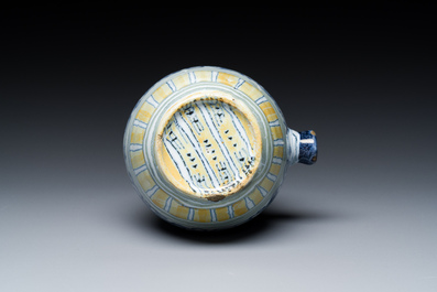 A polychrome Dutch Delft barrel-shaped flask with grapevines, 18th C.