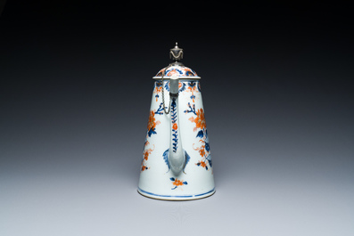 A Chinese silver-mounted Imari-style 'lighthouse' coffee pot and cover, Qianlong