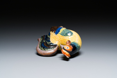 A polychrome Dutch Delft rooster, early 19th C.