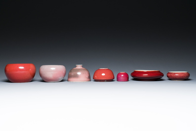 Seven Chinese copper-red- and flamb&eacute;-glazed water pots and brush washers, 19/20th C.