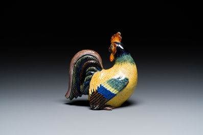 A polychrome Dutch Delft rooster, early 19th C.