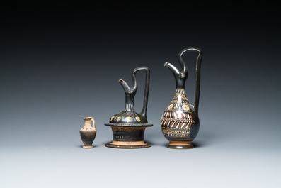 A polychrome Greek pottery 'oinochoe' ewer, an 'epichysis' ewer and a small vase, 5th/3rd C. b.C.